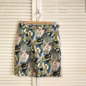 Roberto Cavalli Green Patterned Pencil Mini Skirt